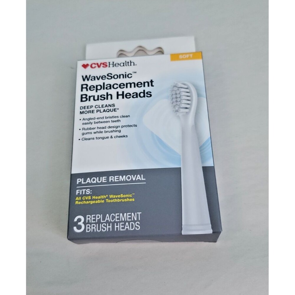 CVS Health WaveSonic Soft Replacement Refill Brush Heads, Gray, 3ct